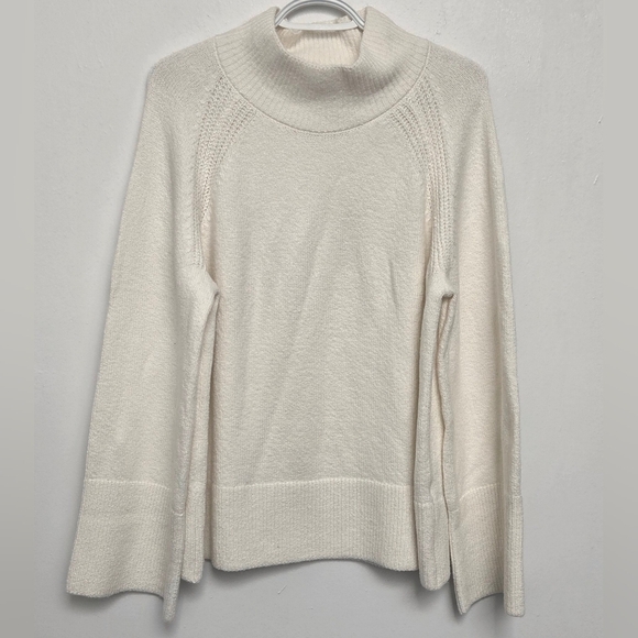 Banana Republic Sz L Oat Cream Mock Neck Boxy Sweater Wide Sleeve Cotton Blend - Picture 1 of 16